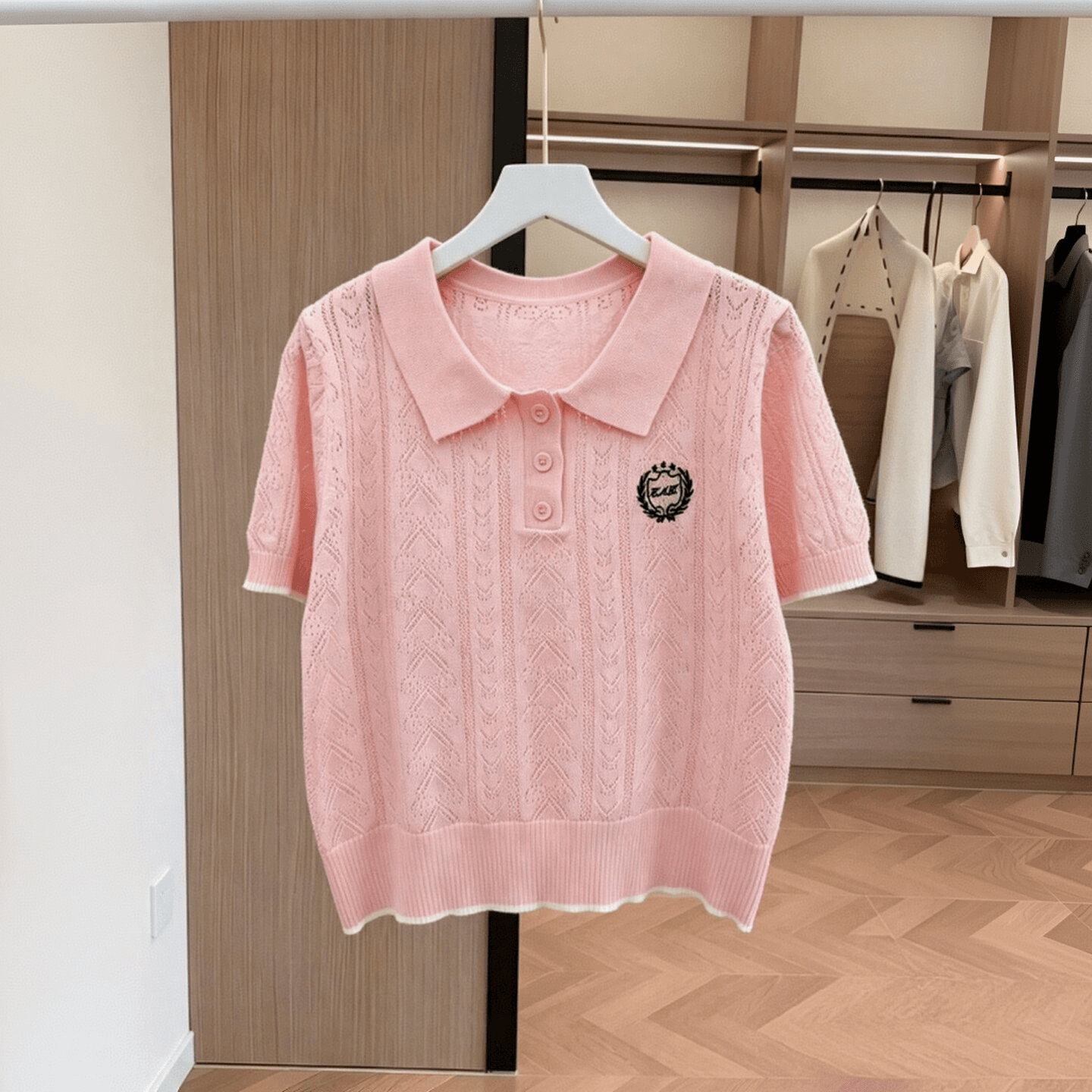 실사 한 부서 학원 스타일 POLO 칼라 반팔 니트 티셔츠 여성 여름 새로운 디자인 센스 루즈핏 슬림해 보이는 다용도 상세 이미지 4