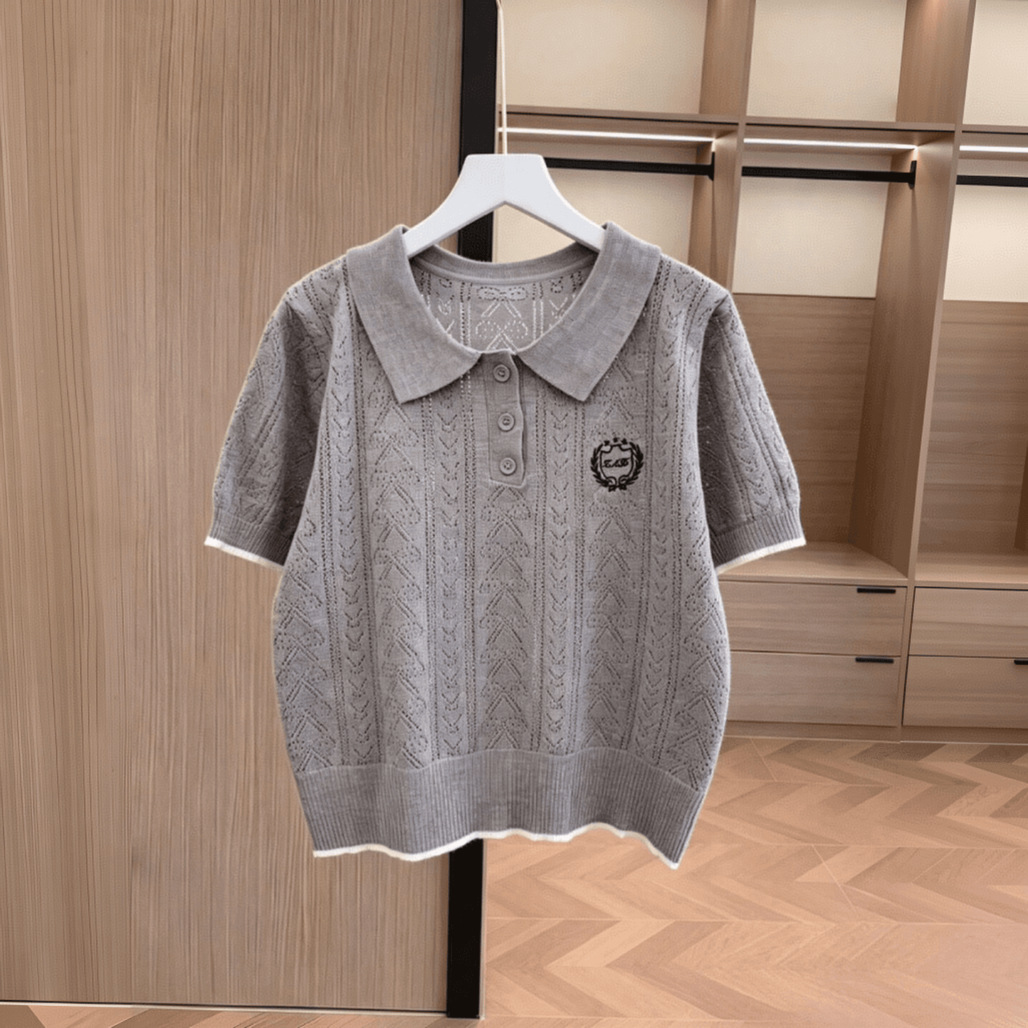 실사 한 부서 학원 스타일 POLO 칼라 반팔 니트 티셔츠 여성 여름 새로운 디자인 센스 루즈핏 슬림해 보이는 다용도 상세 이미지 5