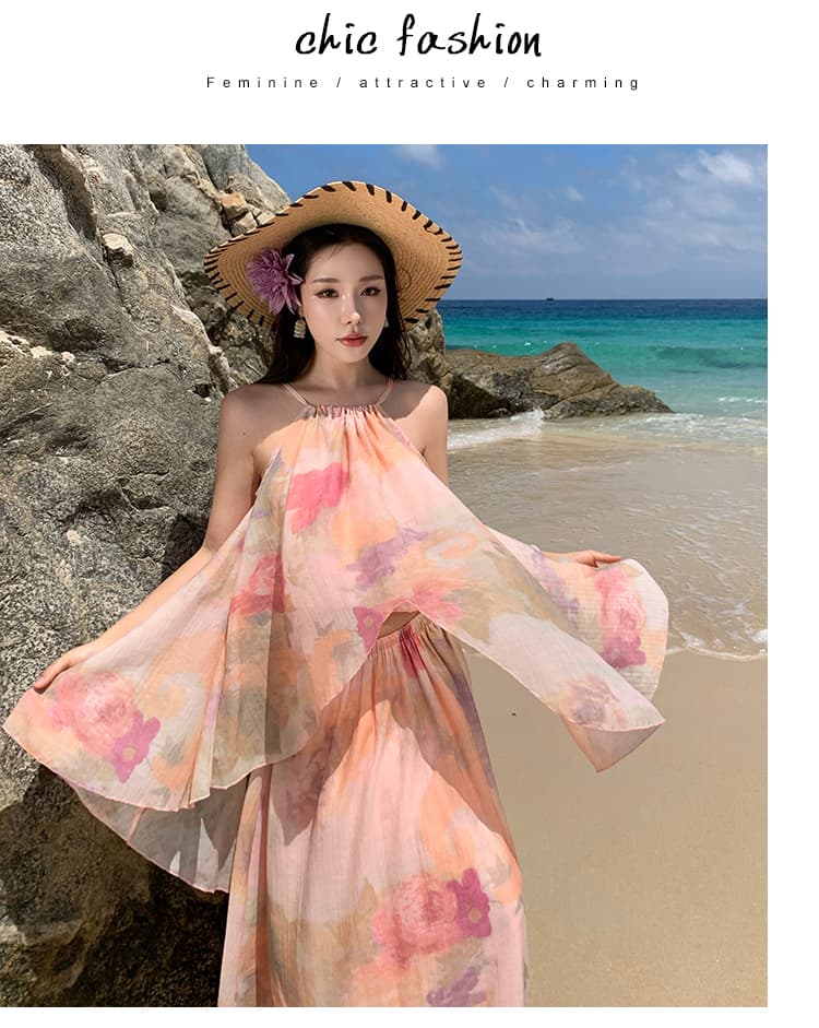스팟 실제 촬영 새로운 중국어 헤일로 염색 해변가 휴가 느슨한 슬링 여자 부드러운 기질 게으른 롱 스커트 정장 상세 이미지 18