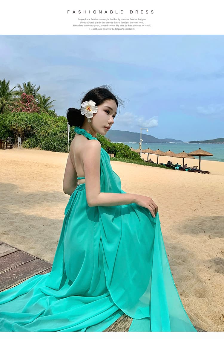 재고 상품 실사 프랑스식 작은 대중 디자인 센스 행침 목 백리스 섹시함 예복 롱 스커트 품격 여신 휴가 드레스 상세 이미지 16