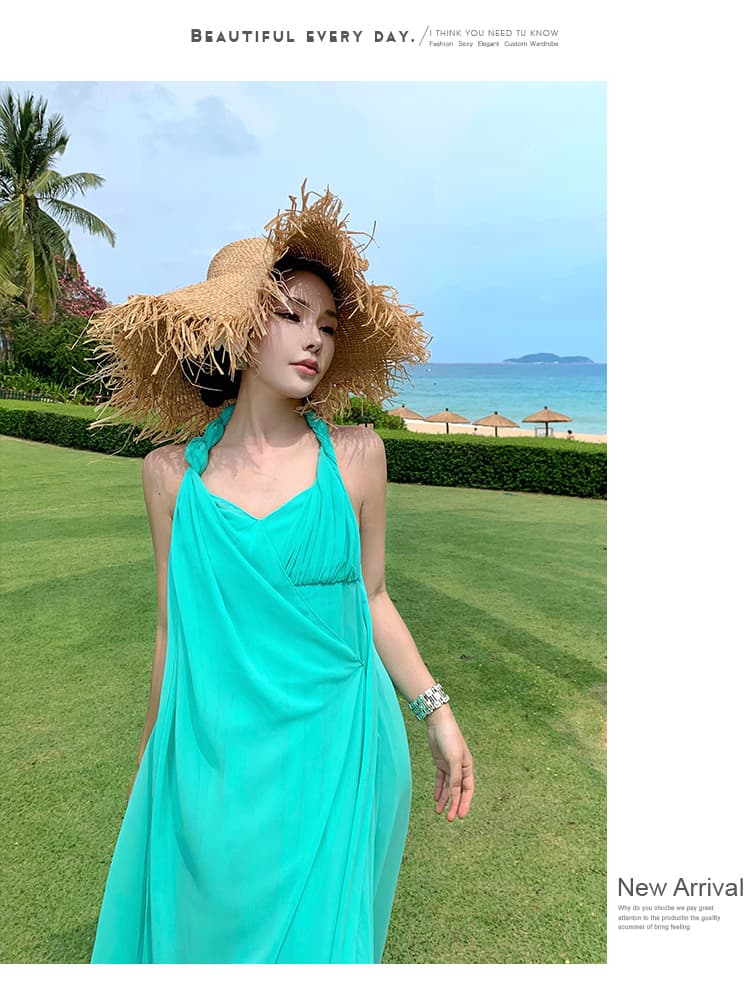 재고 상품 실사 프랑스식 작은 대중 디자인 센스 행침 목 백리스 섹시함 예복 롱 스커트 품격 여신 휴가 드레스 상세 이미지 19