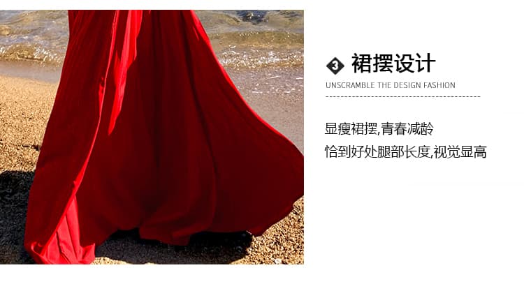 실사 빨간색 해변 드레스 여성 해변가 휴가 슈퍼 요정 큰 진자 섹시함 프랑스식 행침 목 슬립 드레스 상세 이미지 7