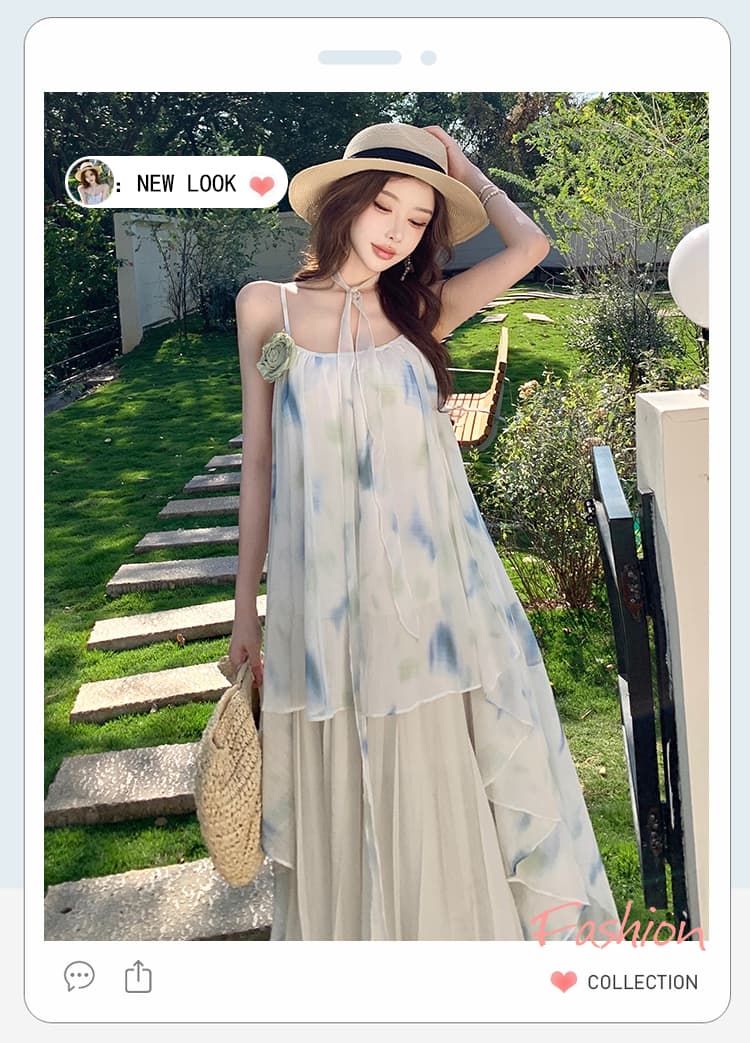 실사 높음 물품 맞춤 꽃 슬립 드레스 요정 해변가 휴가 해변 롱 스커트 여름 상세 이미지 1