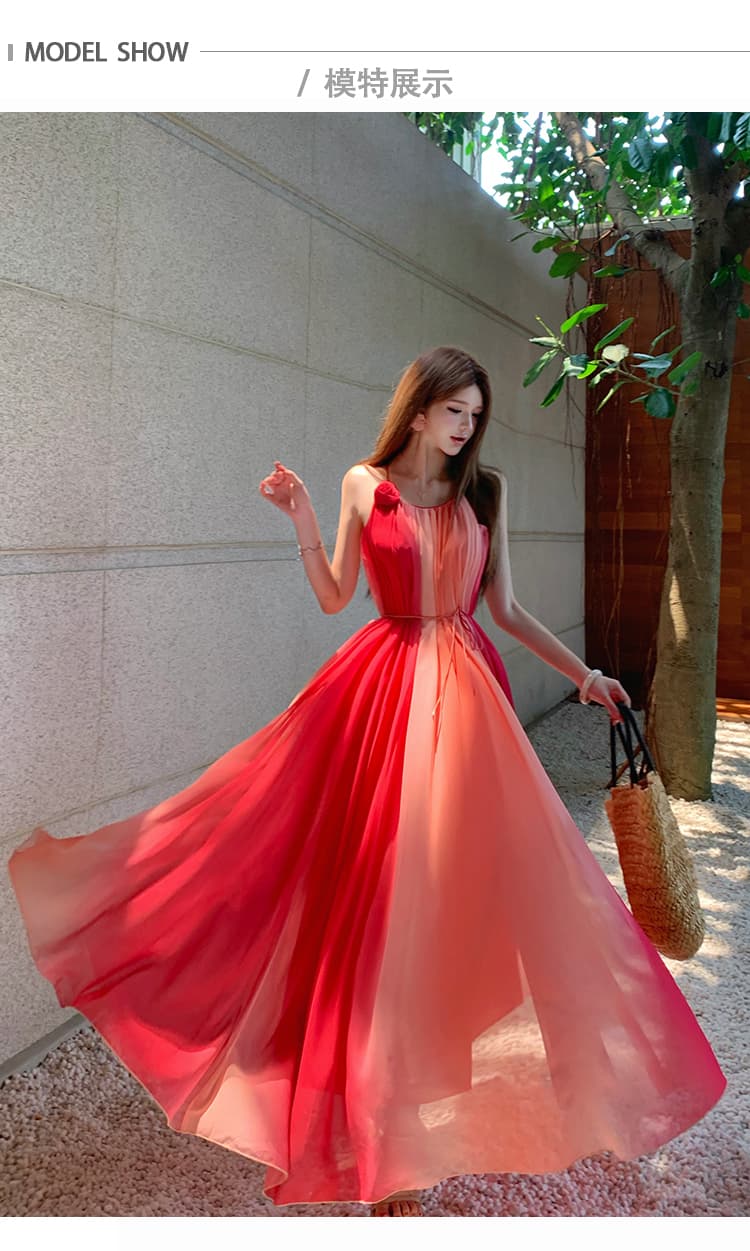 실사 일몰 루즈 행침 염색 드레스 슈퍼 요정 큰 진자 슬립 롱 코트 슬림해 보이는 롱 스커트 상세 이미지 14