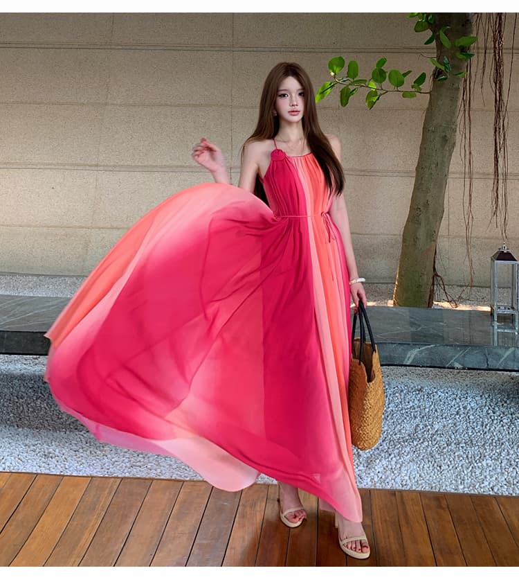 실사 일몰 루즈 행침 염색 드레스 슈퍼 요정 큰 진자 슬립 롱 코트 슬림해 보이는 롱 스커트 상세 이미지 18