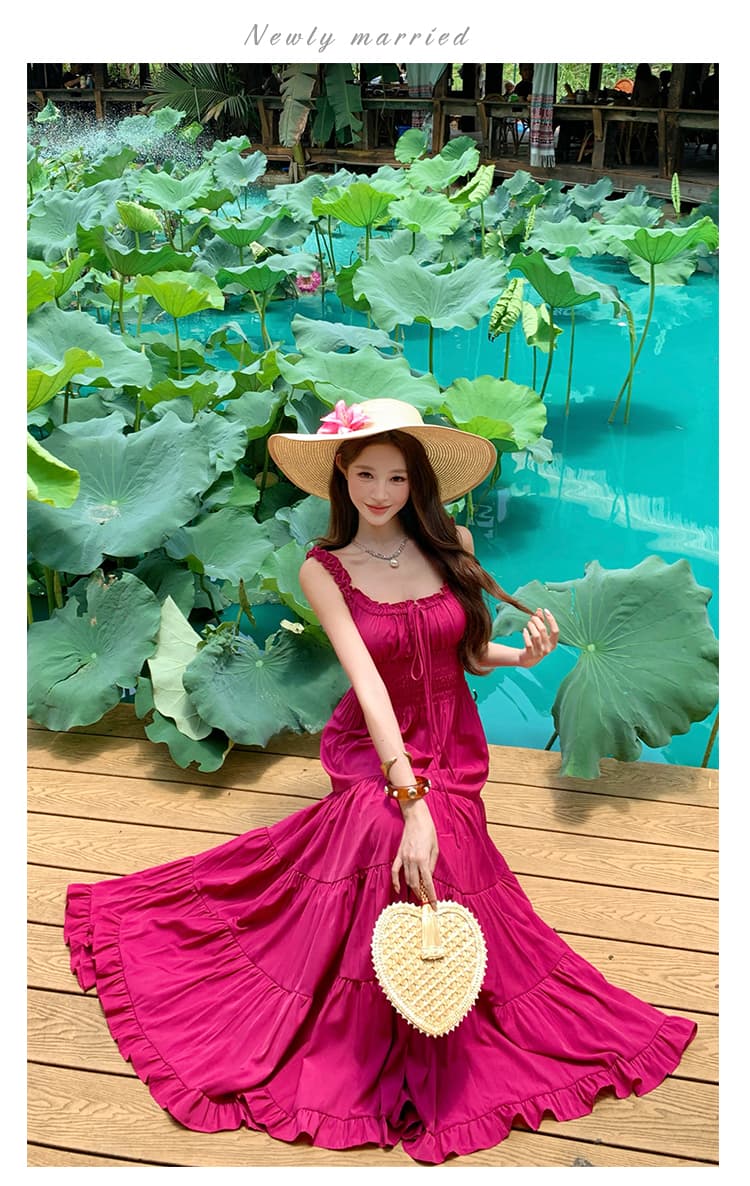 실사 하나 달콤한 복숭아 yikett 해변가 착용 가져 가라. 꼬집기 허리 슬립 여성 드레스 여름 원피스 치마 상세 이미지 18