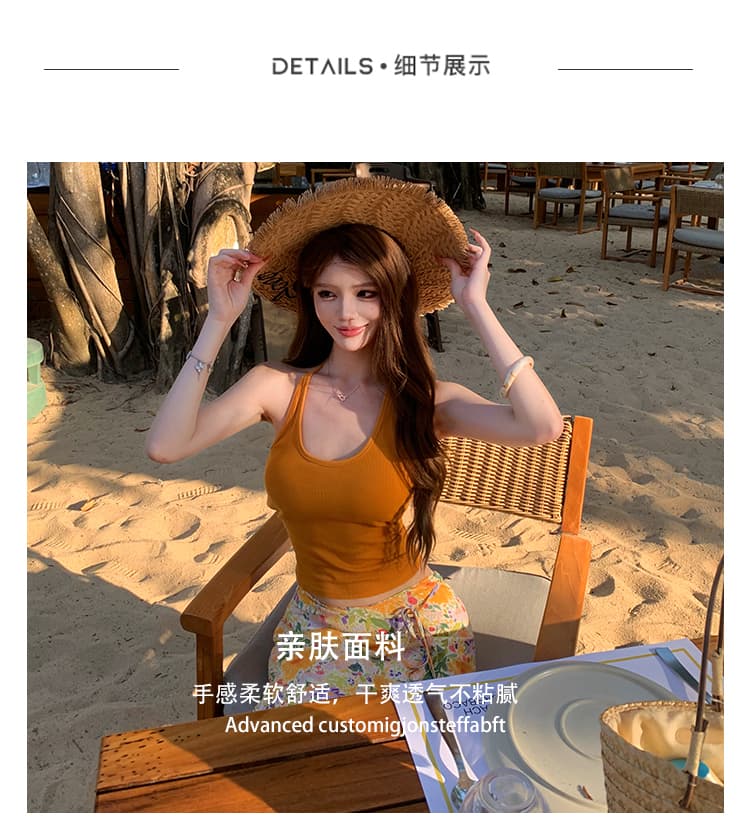 실사 황색 꽃무늬 반신 스커트 봄 여름 한 부서 작은 청신 배색 하이웨이스트 슬림해 보이는 스트랩 휴가 A라인 스커트 여성 상세 이미지 5