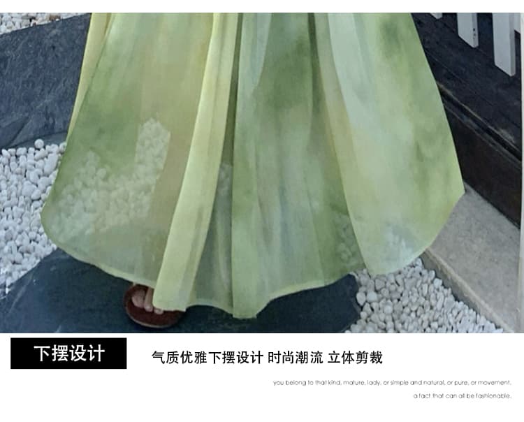 해변가 휴가 바람 작은 대중 Chic 홀치기 염색 슬립 여성 드레스 여름 녹색 신선함 품격 빅 플레어 스커트 롱 스커트 상세 이미지 6