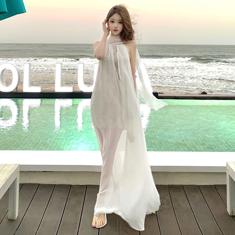 휴가 바람 여성 드레스 고급 센스 품격 명문 여성 생일 연회 예복 무거운 작업 리본 레이스 쉬폰 롱 스커트 이미지 4