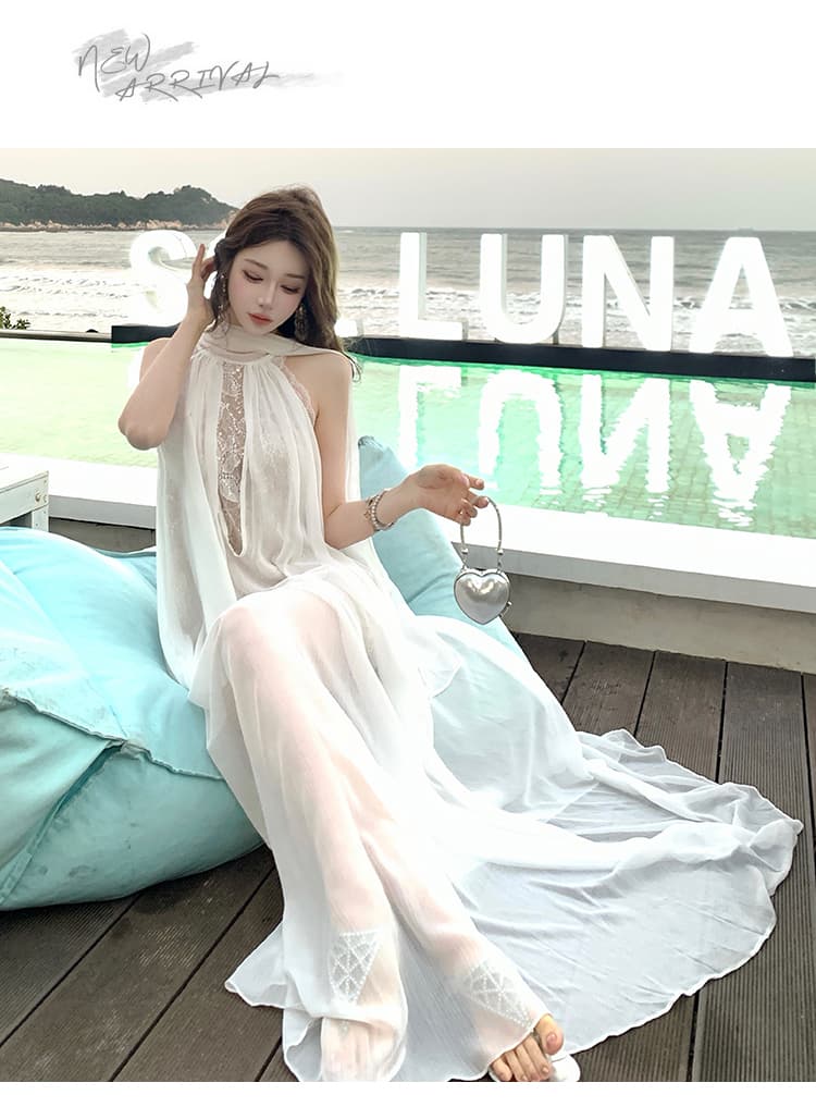 휴가 바람 여성 드레스 고급 센스 품격 명문 여성 생일 연회 예복 무거운 작업 리본 레이스 쉬폰 롱 스커트 상세 이미지 12