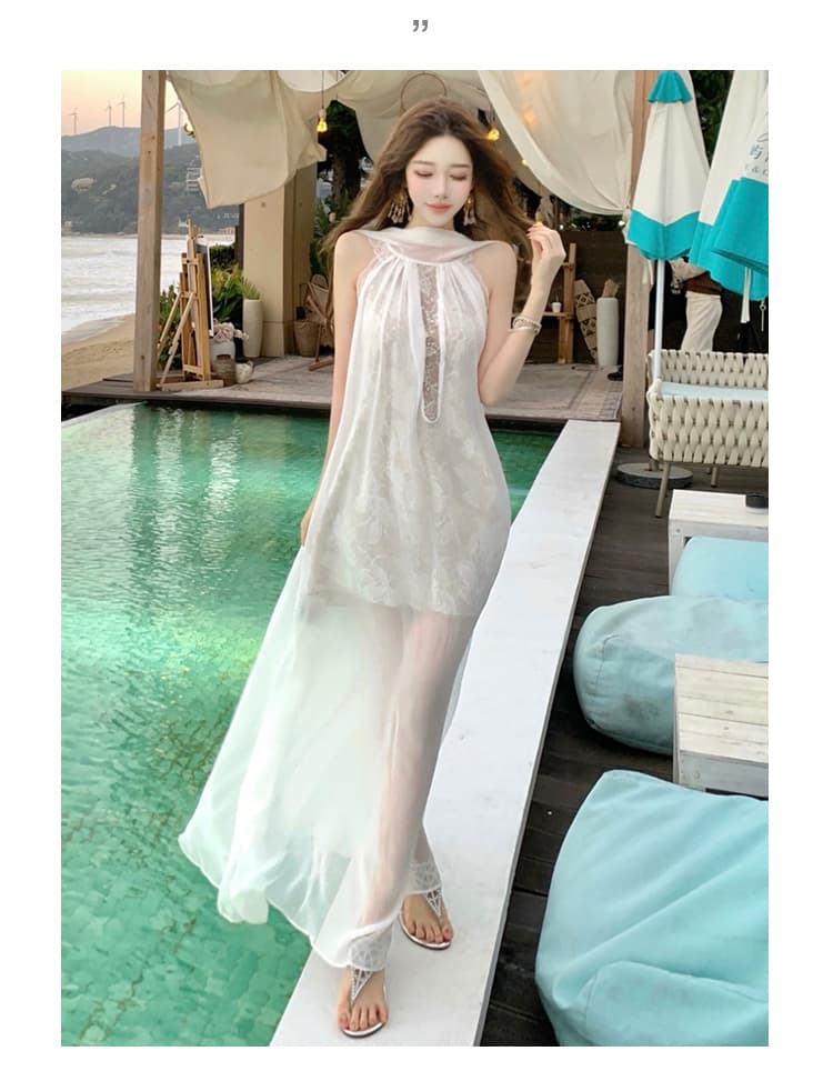 휴가 바람 여성 드레스 고급 센스 품격 명문 여성 생일 연회 예복 무거운 작업 리본 레이스 쉬폰 롱 스커트 상세 이미지 17