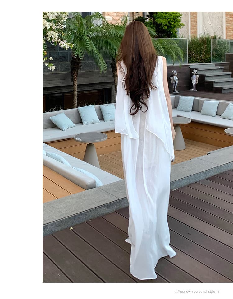 휴가 바람 여성 드레스 고급 센스 품격 명문 여성 생일 연회 예복 무거운 작업 리본 레이스 쉬폰 롱 스커트 상세 이미지 19