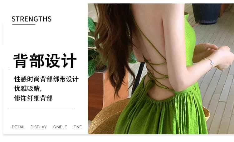 운남 관광 섹시함 백리스 스트랩 녹색 슬립 여성 드레스 여름 허리 수축 슬림해 보이는 휴가 분위기 센스 롱 스커트 상세 이미지 6