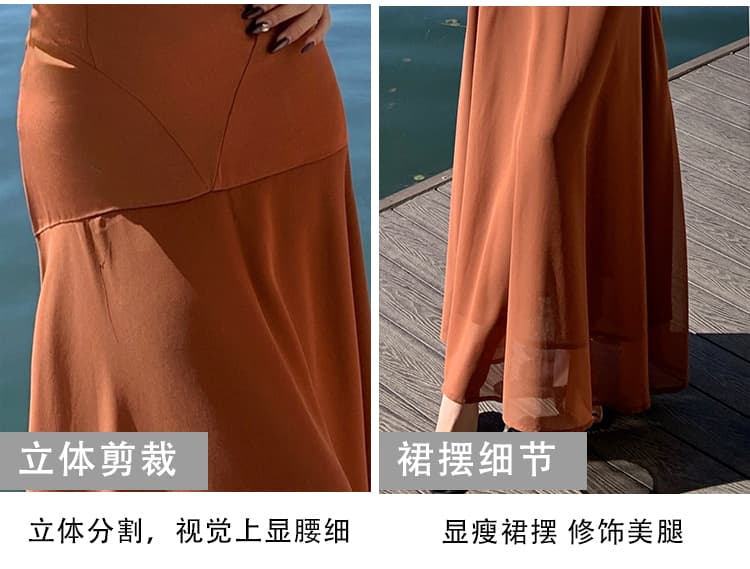 실사 작은 대중 디자인 프랑스식 레트로 나비 매듭 슬립 슬림해 보이는 명문 여성 바람 예복 롱 스커트 상세 이미지 6