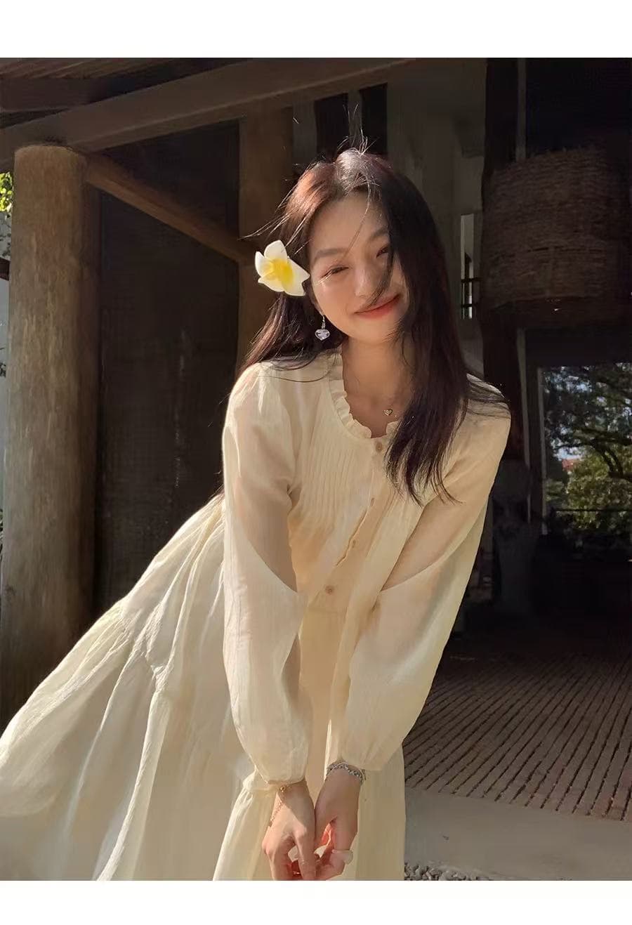임산부 봄 드레스 새로운 부드러운 바람 패션 레이스 칼라 드레스 트렌디 엄마 루즈핏 슬림해 보이는 레이스업 중간 길이 치마 상세 이미지 13