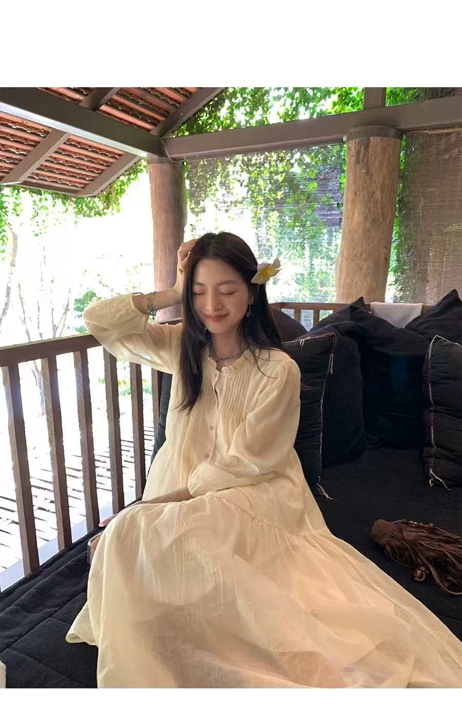 임산부 봄 드레스 새로운 부드러운 바람 패션 레이스 칼라 드레스 트렌디 엄마 루즈핏 슬림해 보이는 레이스업 중간 길이 치마 상세 이미지 19