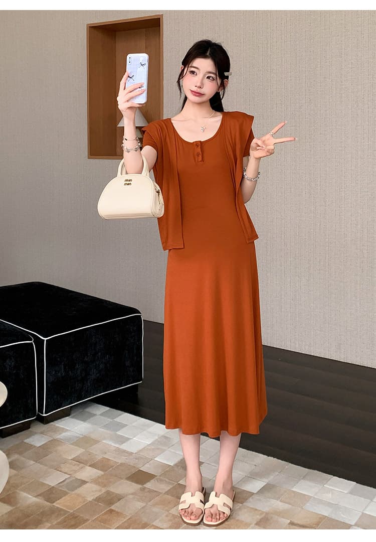 실사 선물 물품 임산부 여름 드레스 새로운 몸매 가꾸기 슬림해 보이는 느슨함 패션 품격 순수한 욕망 바람 드레스 코디 숄 상세 이미지 21