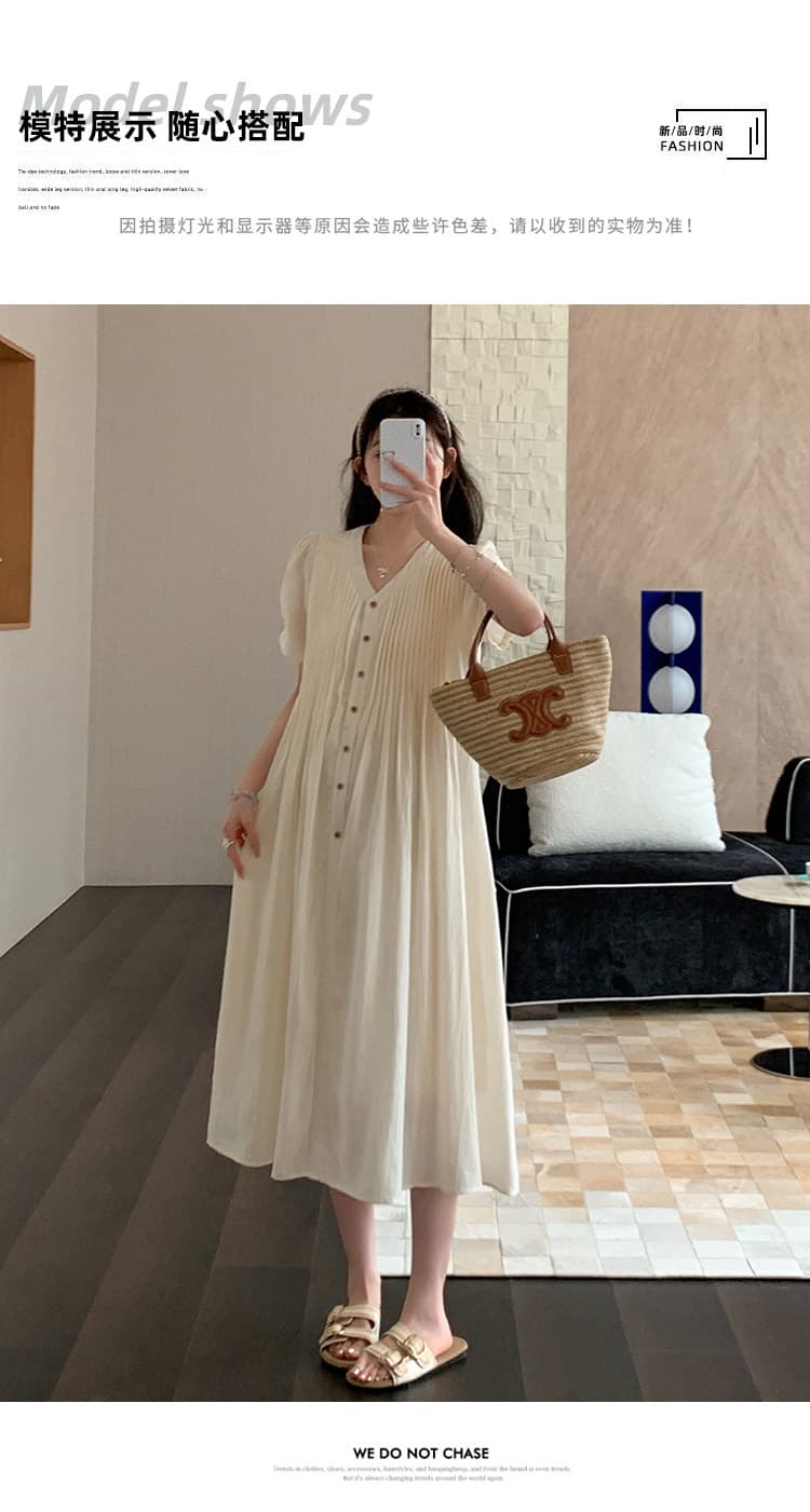 실사 선물 물품 임산부 여름 새로운 패션 부드러운 질감 품격 플리츠 프랑스식 달콤함 연령 감소 드레스 상세 이미지 9
