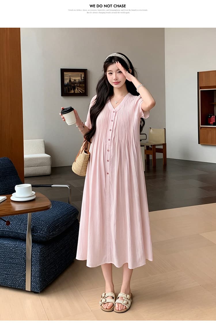 실사 선물 물품 임산부 여름 새로운 패션 부드러운 질감 품격 플리츠 프랑스식 달콤함 연령 감소 드레스 상세 이미지 27