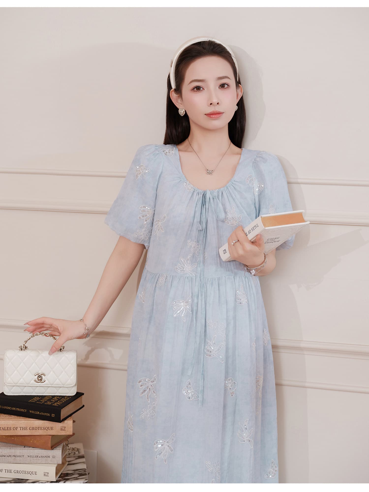 임산부 여름 드레스 새로운 고급 센스 스팽글 자수 드레스 트렌디 엄마 루즈핏 슬림해 보이는 연령 감소 중간 길이 출산 스커트 상세 이미지 9