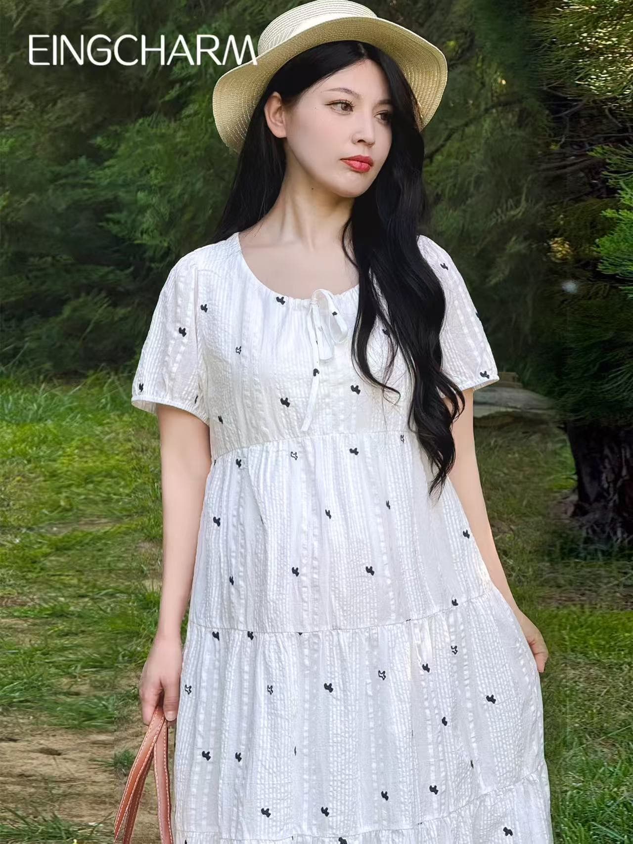 임산부 치마 여름 새로운 프랑스식 전원 바람 자수 화이트 거품 소매 인형 치마 확실하지 않음 배 출산 스커트 이미지 3