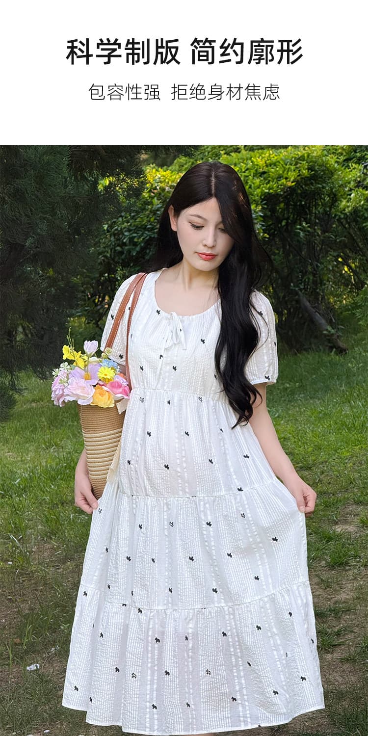 임산부 치마 여름 새로운 프랑스식 전원 바람 자수 화이트 거품 소매 인형 치마 확실하지 않음 배 출산 스커트 상세 이미지 4