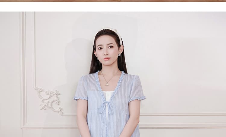임산부 여름 드레스 새로운 페이크 레이어드 반팔 볼륨 레이스 디자인 센스 드레스 달콤함 슬림해 보이는 연령 감소 V넥 롱 스커트 상세 이미지 23