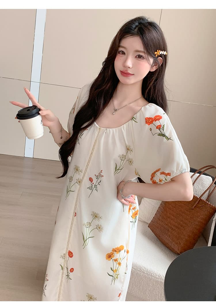 실사 선물 물품 임산부 여름 새로운 패션 센 부서 전원 바람 루즈핏 느긋한 센스 연령 감소 트임 드레스 상세 이미지 22