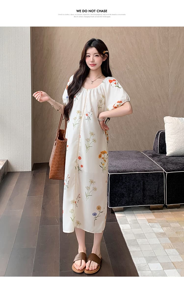 실사 선물 물품 임산부 여름 새로운 패션 센 부서 전원 바람 루즈핏 느긋한 센스 연령 감소 트임 드레스 상세 이미지 12