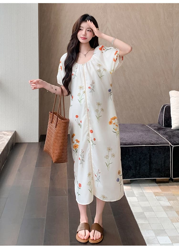 실사 선물 물품 임산부 여름 새로운 패션 센 부서 전원 바람 루즈핏 느긋한 센스 연령 감소 트임 드레스 상세 이미지 14