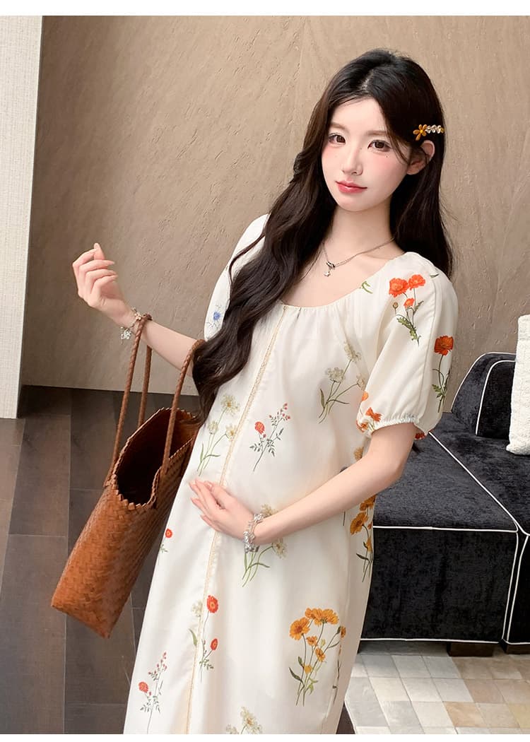 실사 선물 물품 임산부 여름 새로운 패션 센 부서 전원 바람 루즈핏 느긋한 센스 연령 감소 트임 드레스 상세 이미지 16