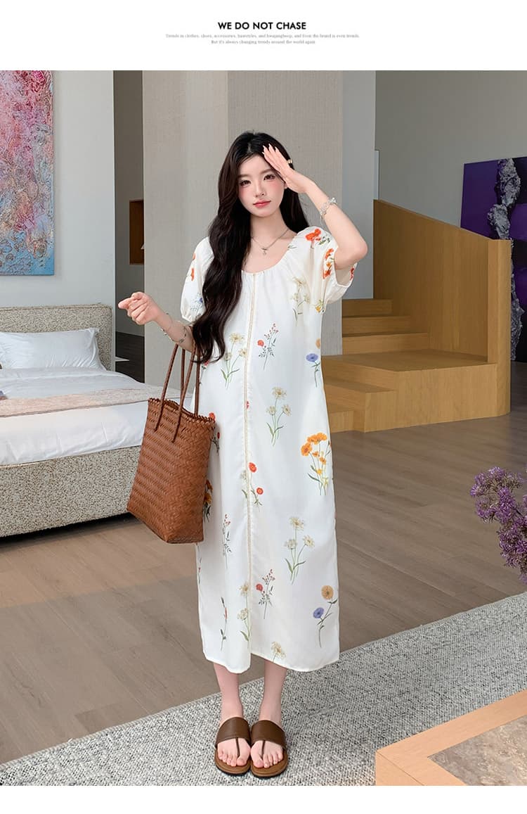 실사 선물 물품 임산부 여름 새로운 패션 센 부서 전원 바람 루즈핏 느긋한 센스 연령 감소 트임 드레스 상세 이미지 18