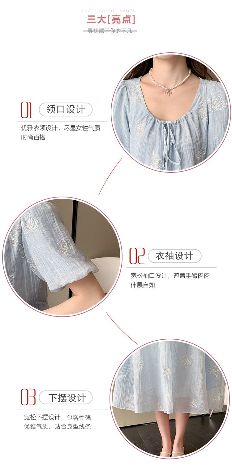 실사 선물 물품 임산부 여름 드레스 새로운 고급 센스 스팽글 자수 드레스 루즈핏 슬림해 보이는 연령 감소 중간 길이 치마 상세 이미지 6