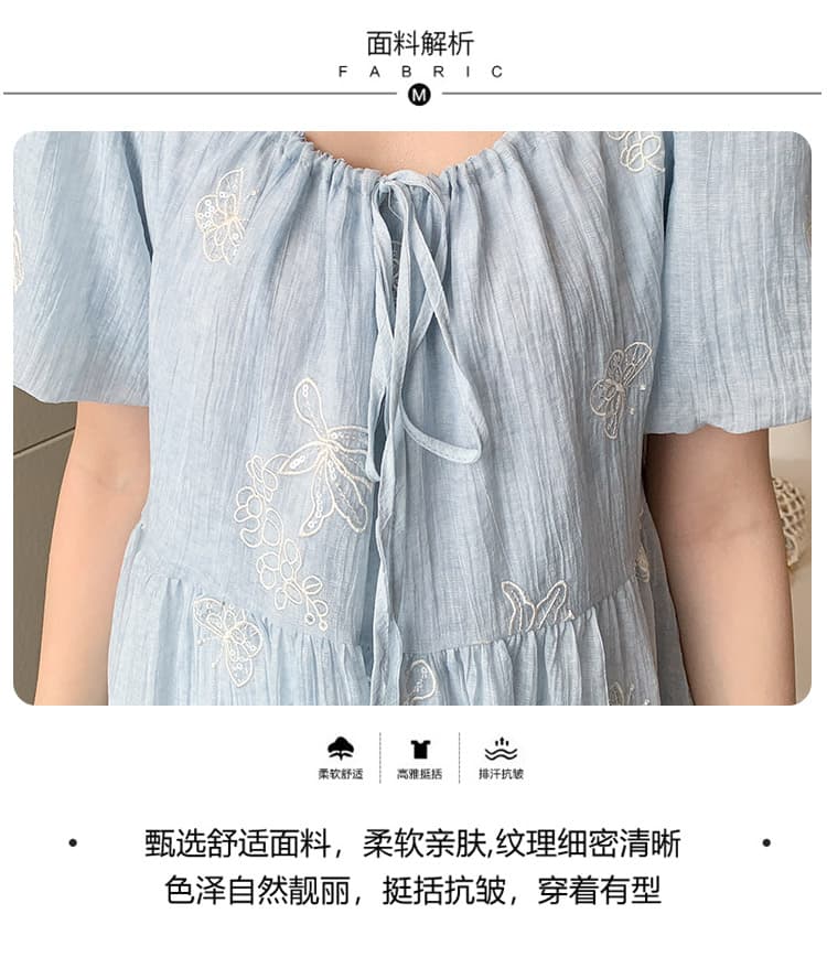 실사 선물 물품 임산부 여름 드레스 새로운 고급 센스 스팽글 자수 드레스 루즈핏 슬림해 보이는 연령 감소 중간 길이 치마 상세 이미지 7