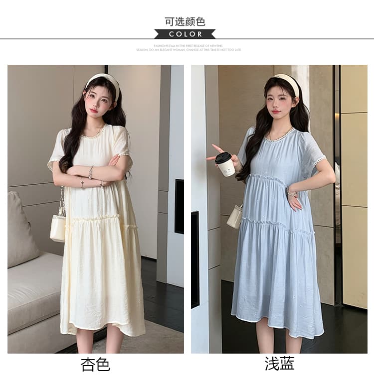 실사 출산 착용 여름 새로운 드레스 무거운 작업 자수 나비 품격 루즈핏 슬림해 보이는 연령 감소 출산 스커트 상세 이미지 9