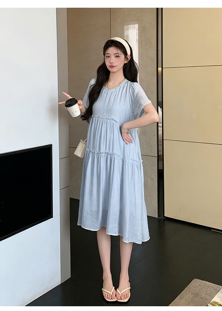 실사 출산 착용 여름 새로운 드레스 무거운 작업 자수 나비 품격 루즈핏 슬림해 보이는 연령 감소 출산 스커트 상세 이미지 24