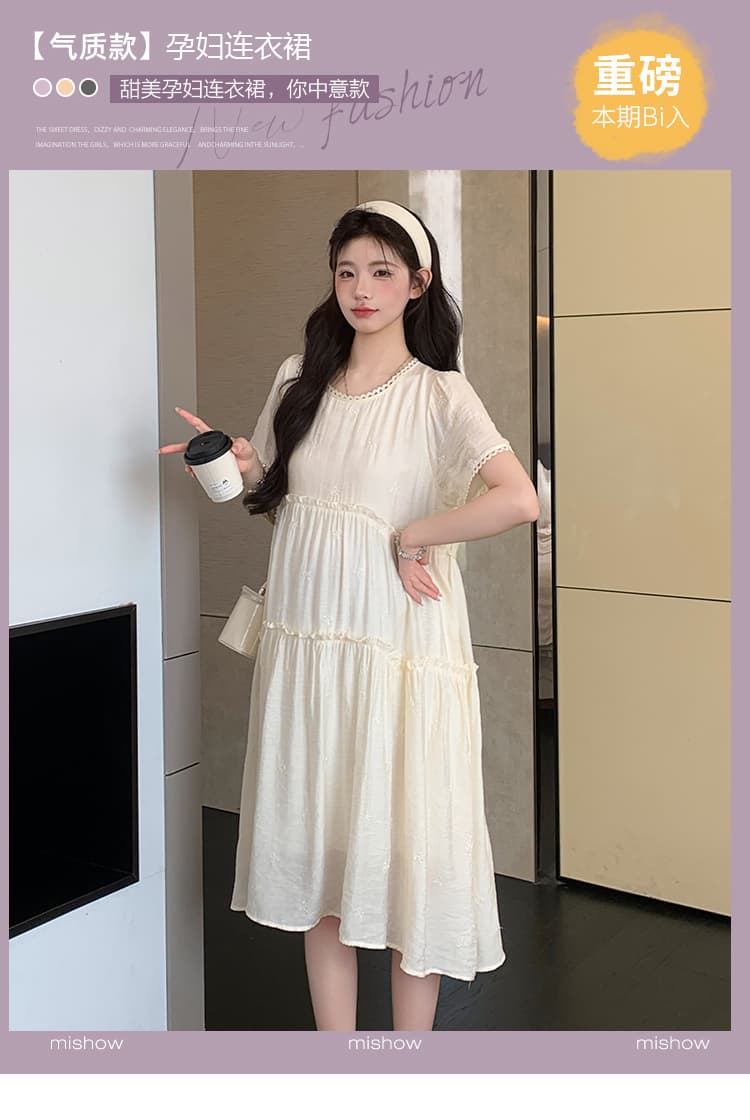 실사 출산 착용 여름 새로운 드레스 무거운 작업 자수 나비 품격 루즈핏 슬림해 보이는 연령 감소 출산 스커트 상세 이미지 1