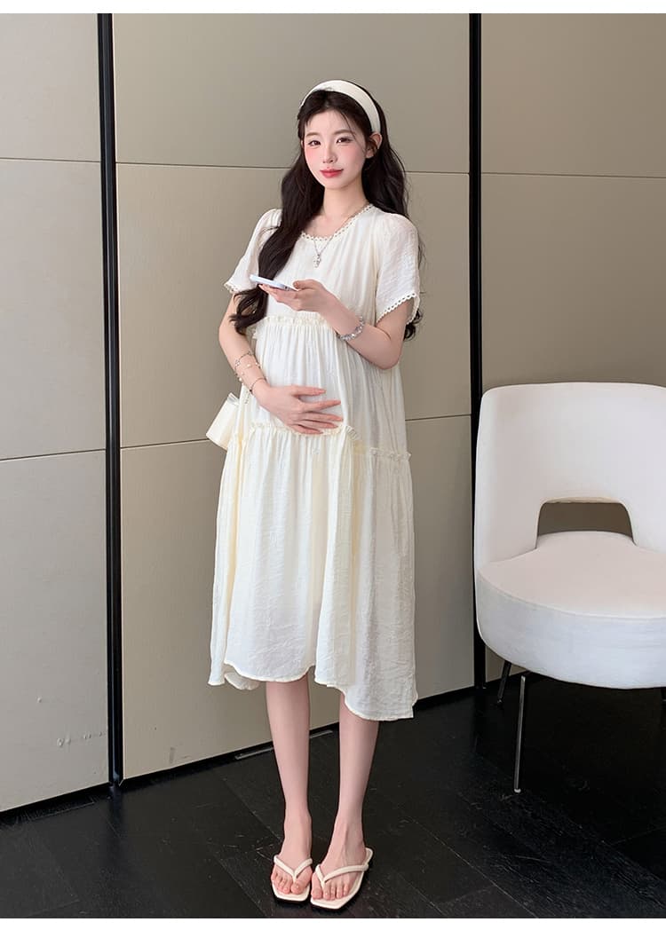 실사 출산 착용 여름 새로운 드레스 무거운 작업 자수 나비 품격 루즈핏 슬림해 보이는 연령 감소 출산 스커트 상세 이미지 22
