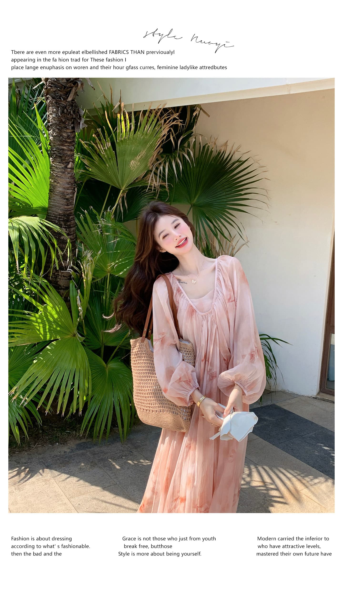 임산부 가을 의상 휴가 바람 분말 색 후광 염색 긴팔 드레스 섹션 해변가 해변 A라인 스커트 부드러운 낭만주의 바람 상세 이미지 15