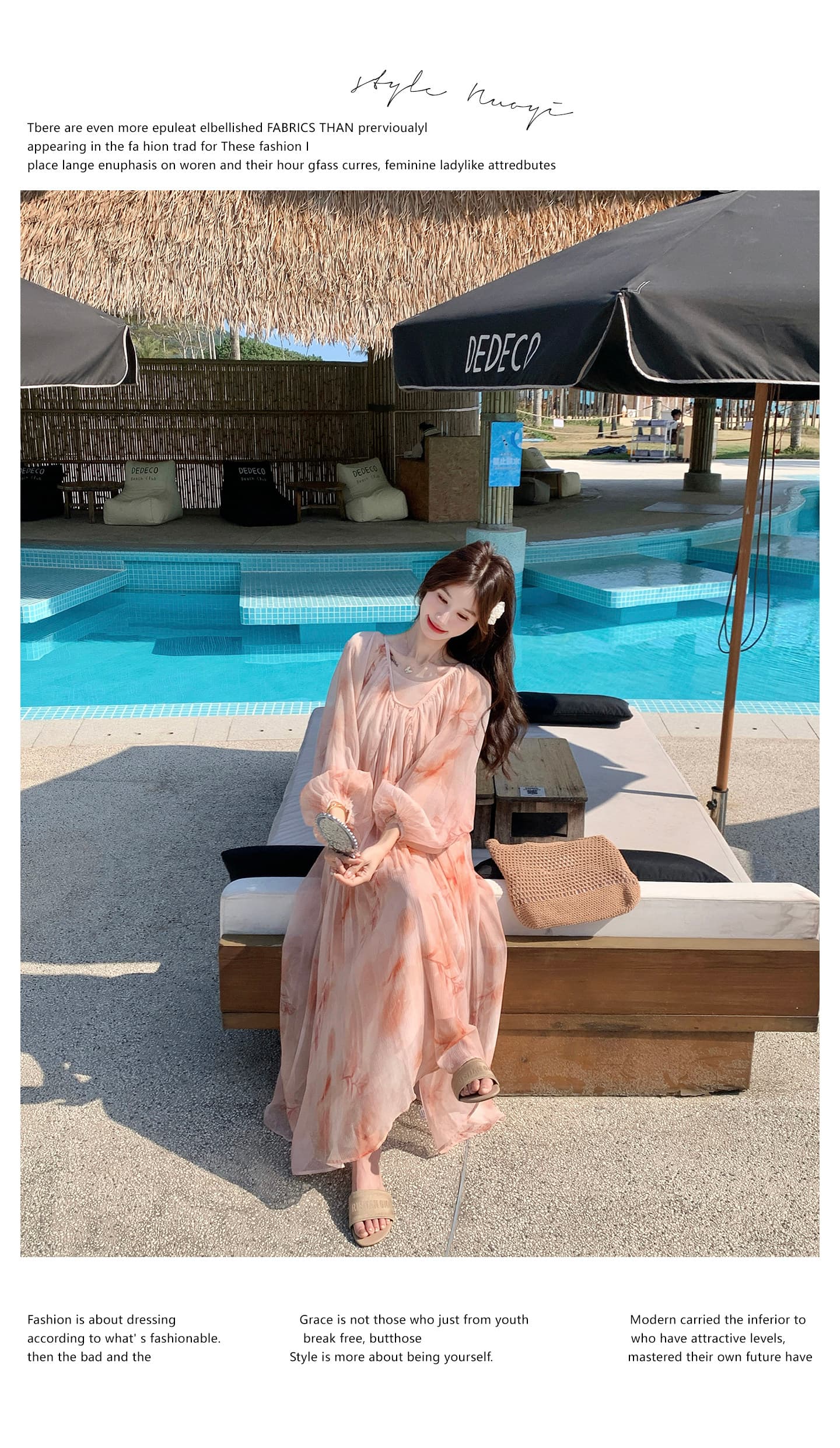 임산부 가을 의상 휴가 바람 분말 색 후광 염색 긴팔 드레스 섹션 해변가 해변 A라인 스커트 부드러운 낭만주의 바람 상세 이미지 20