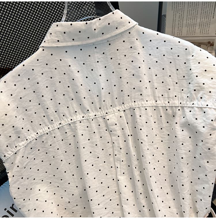 카운터 빼다 전단 표준 황색 도트 무늬 POLO 칼라 어깨 여성 셔츠 여름 섹션 어깨 패드 디자인 센스 작은 날다 소매 맨위 상세 이미지 28