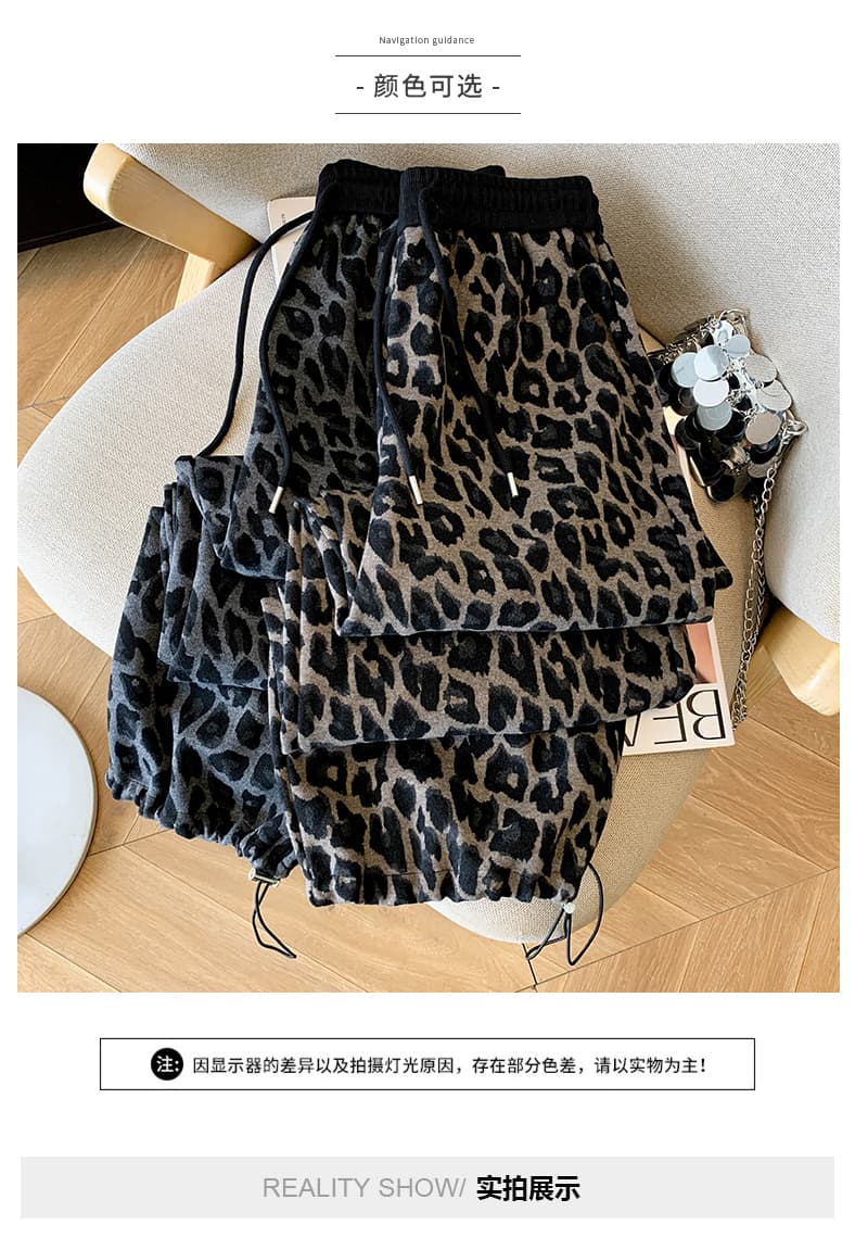 아메리칸 레트로 레오파드 무늬 와이드 레깅스 바지 봄 새로운 하이웨이스트 다용도 조거 캐주얼 모통이 칼 바지 폭발 벽오동 바지 상세 이미지 4