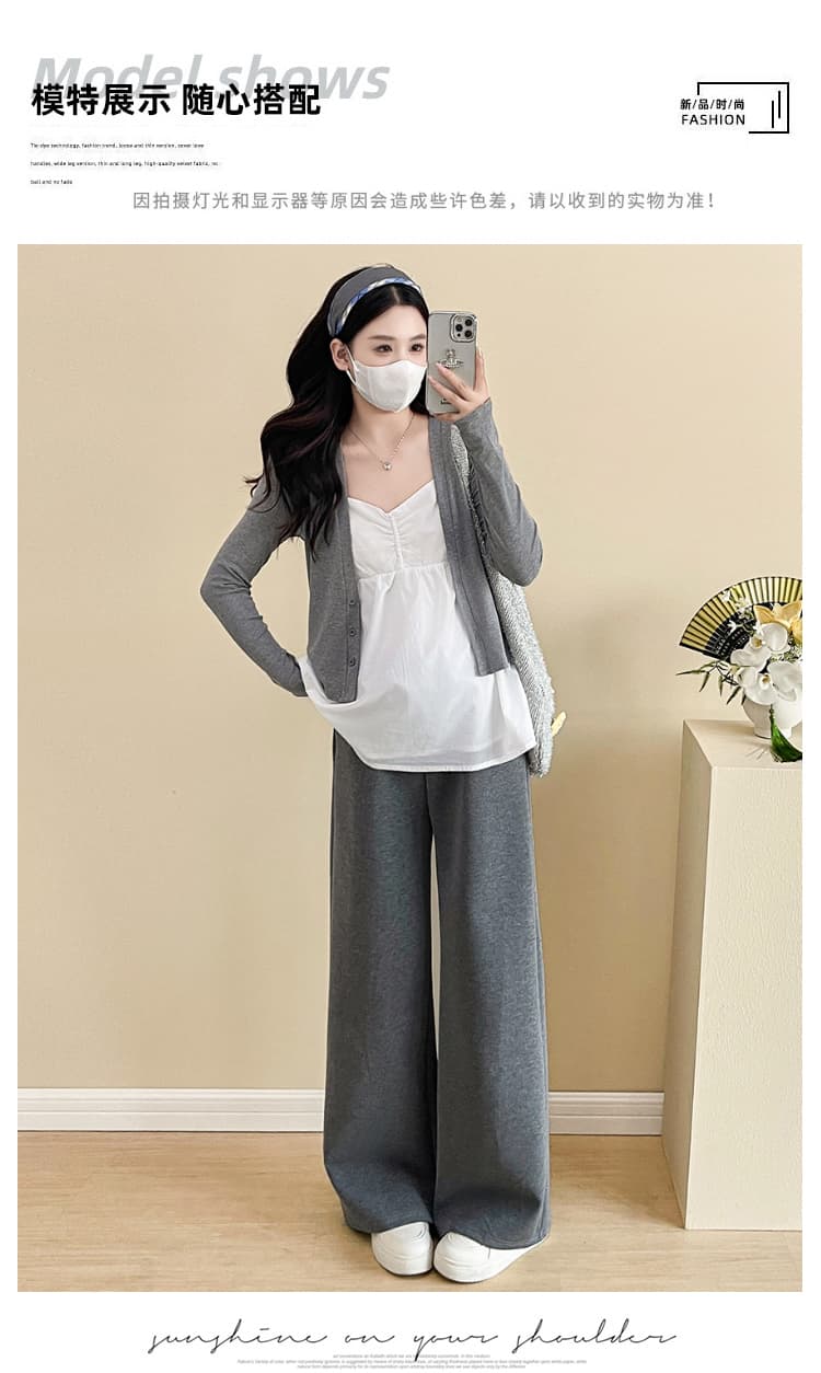 실사 비디오 이른 가을 느긋한 바람 스택 착용 긴팔 오픈 가디건 슬립 캐주얼 임산부 긴 바지 임산부 세 조각 세트 상세 이미지 11