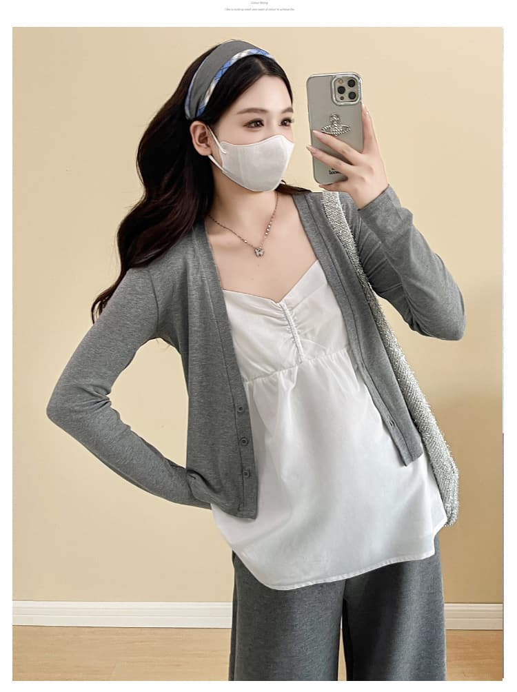 실사 비디오 이른 가을 느긋한 바람 스택 착용 긴팔 오픈 가디건 슬립 캐주얼 임산부 긴 바지 임산부 세 조각 세트 상세 이미지 12