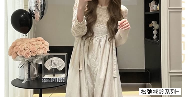 2026 년 이른 가을 새로운 니트 맨위 캐주얼 멜빵 바지 꽃밭 바지 임산부 느긋한 바람 투피스 세트 세트 상세 이미지 2