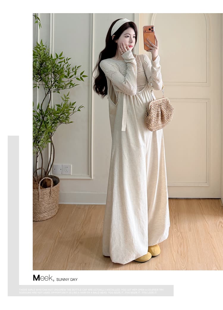 실사 지금 지금 2026 년 이른 가을 니트 맨위 캐주얼 멜빵 바지 꽃밭 바지 임산부 느긋한 바람 투피스 세트 상세 이미지 12