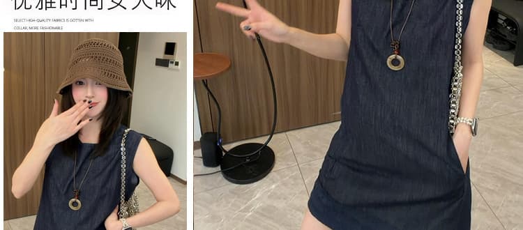 재고 있음 2026 년 여름 레트로 민소매 한국 스타일 루즈핏 슬림해 보이는 다용도 임산부 드레스 상세 이미지 8
