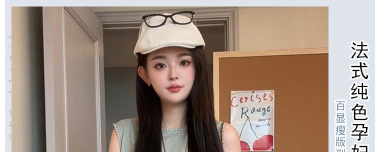 du 홈 오리지널 여름 새로운 한 부서 연령 감소 세련된 품격 민소매 임산부 중간 길이 플리츠 드레스 상세 이미지 1