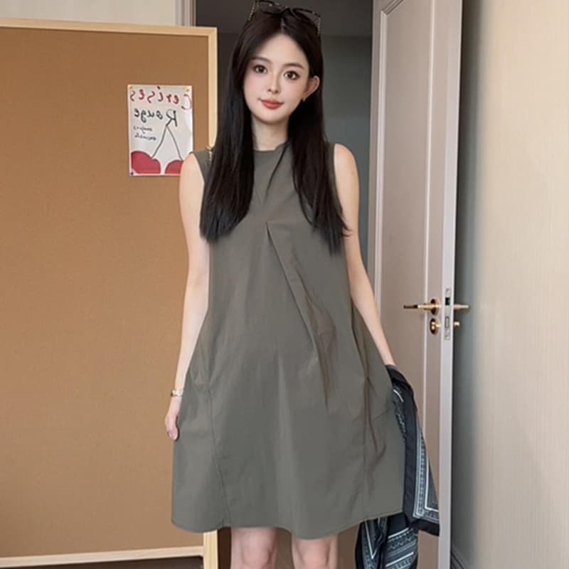 재고 있음 2026 년 패션 고급 센스 유럽어 버전 임산부 외국 가스 미니멀리즘 스카프 드레스 조끼 스커트 이미지 4