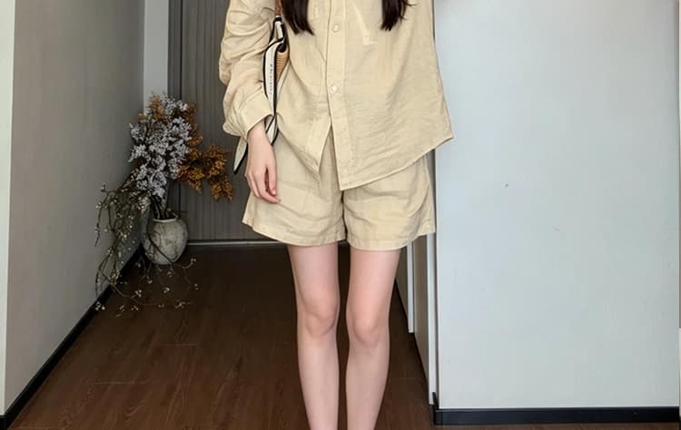 재고 있음 2026 년 이른 가을 패션 출산 착용 인터넷 유명인 한국 스타일 루즈핏 슬림해 보이는 외국 가스 캐주얼 셔츠 투피스 세트 상세 이미지 15